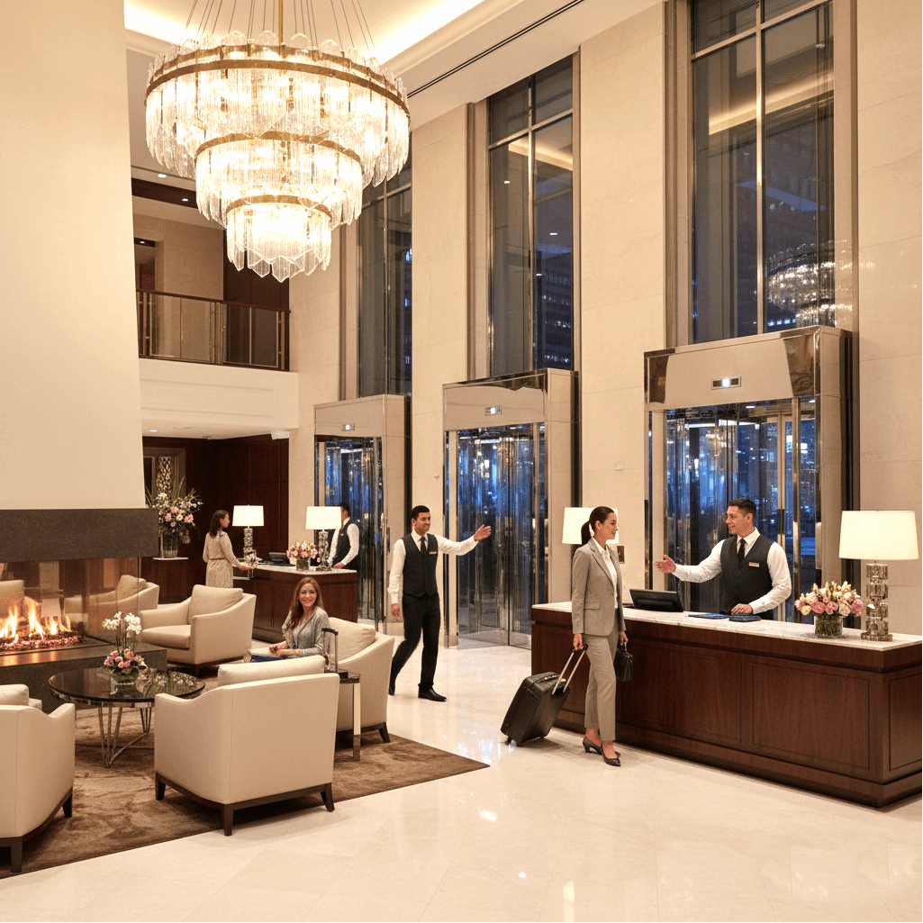 Passenger Lifts in luxury hotel lobby
