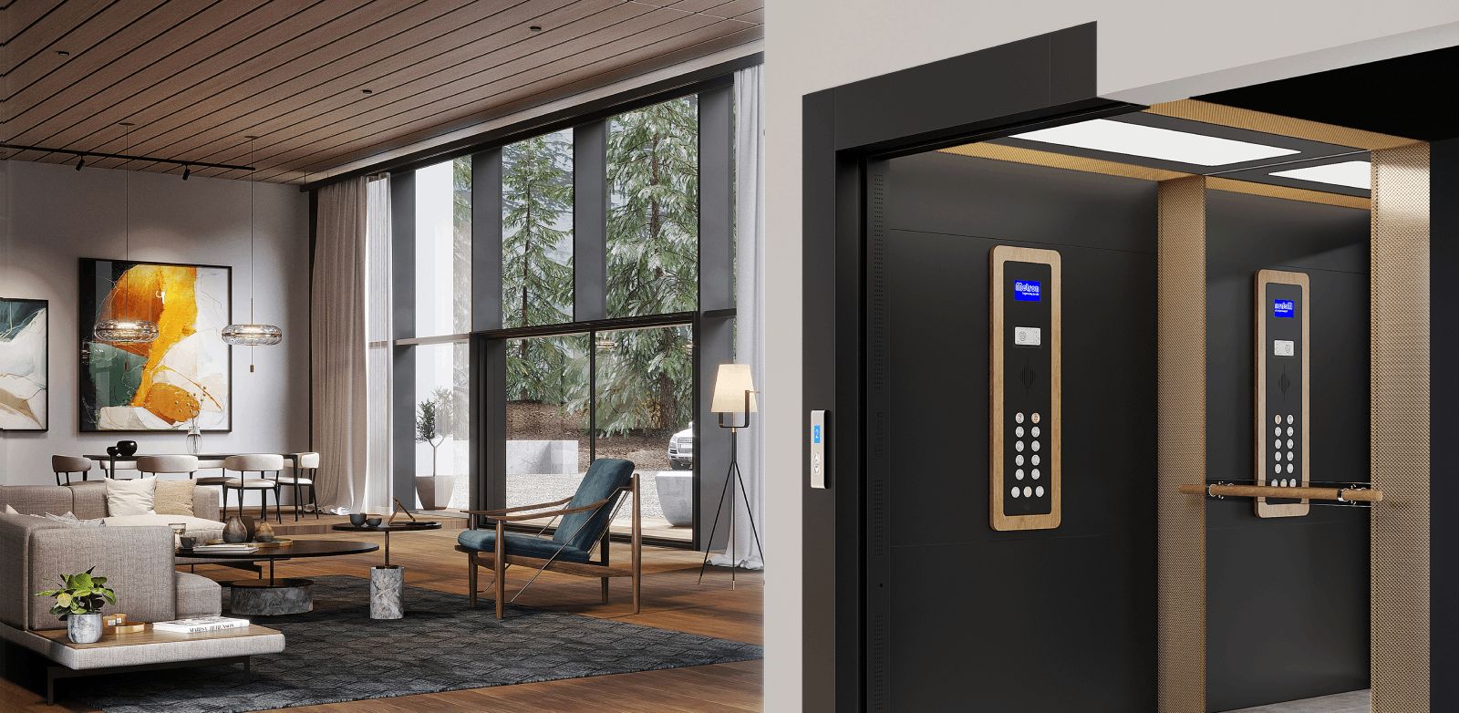 Luxury home lift in modern living area