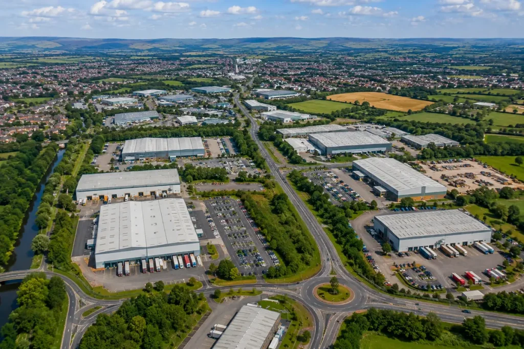 Aerial view of Chorley and surrounding areas in Central Lancashire