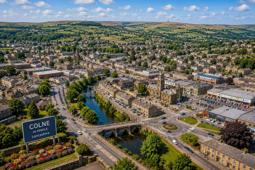Aerial view of Colne and surrounding areas in Pendle