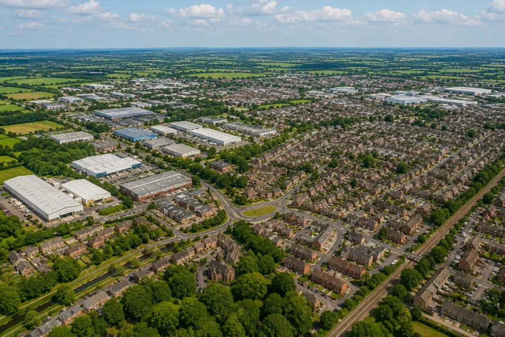 Aerial view of Leyland and surrounding areas in South Ribble