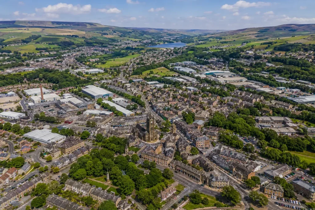 Aerial view of Nelson and surrounding areas in Pendle
