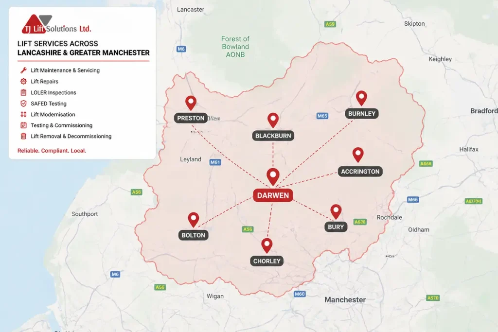 Lift service coverage across Lancashire and Greater Manchester