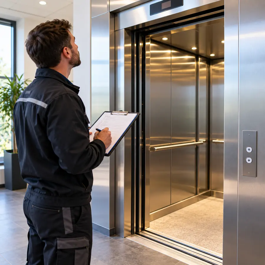 Lift engineer carrying out an inspection on a passenger lift